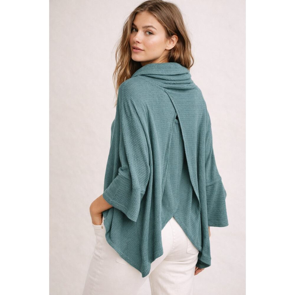 Free People FP Beach World Traveler Split Back Cowl Neck Ribbed Pullover XS